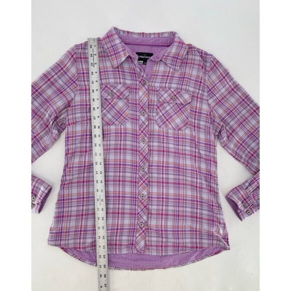 Marmot Women's‎ Purple Plaid Button Up Collared Roll Tab Sleeve Shirt Sz M - Picture 9 of 10